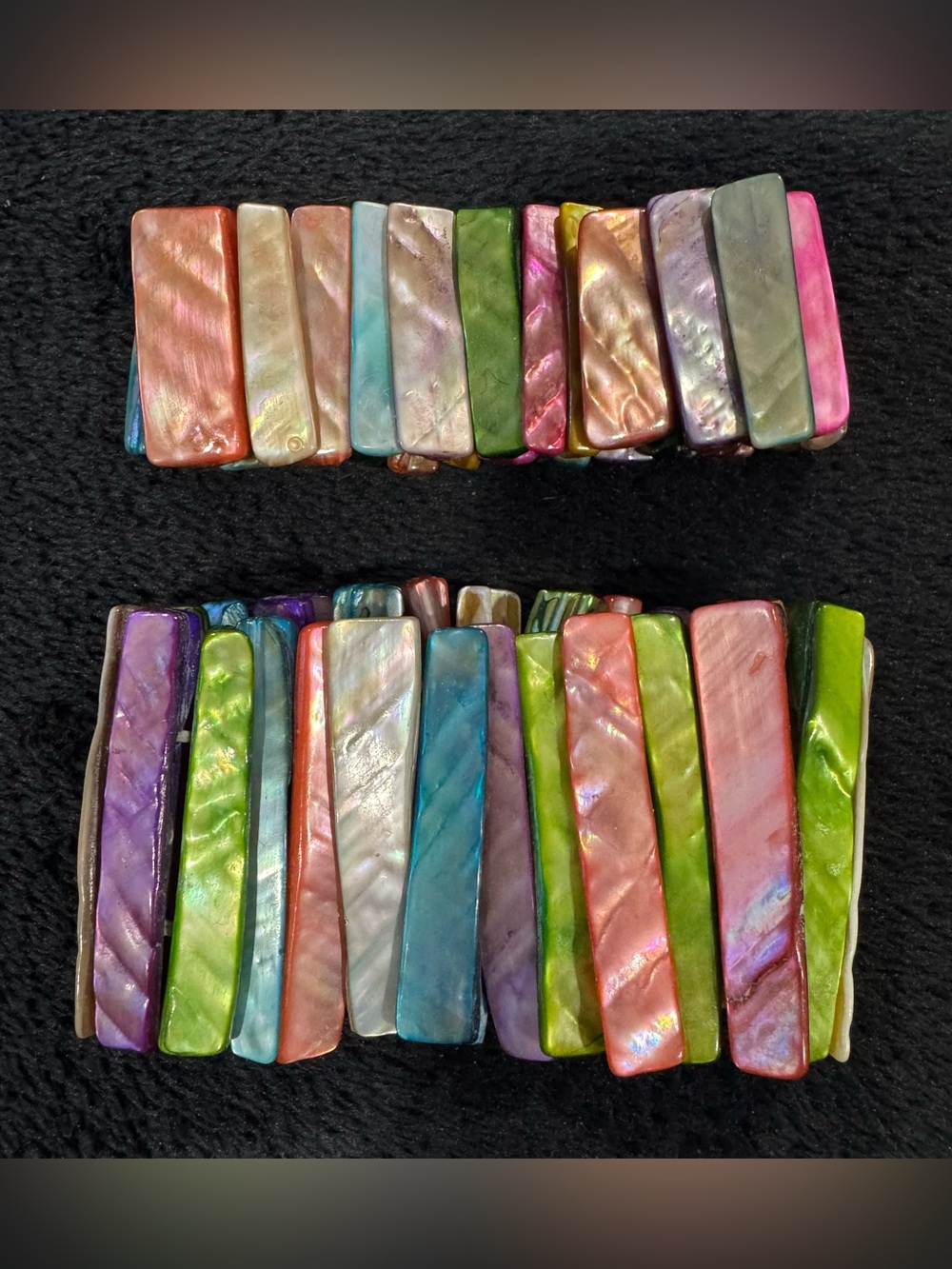 Colorful Iridescent Mother-of-Pearl Bar Stretch Bracelets